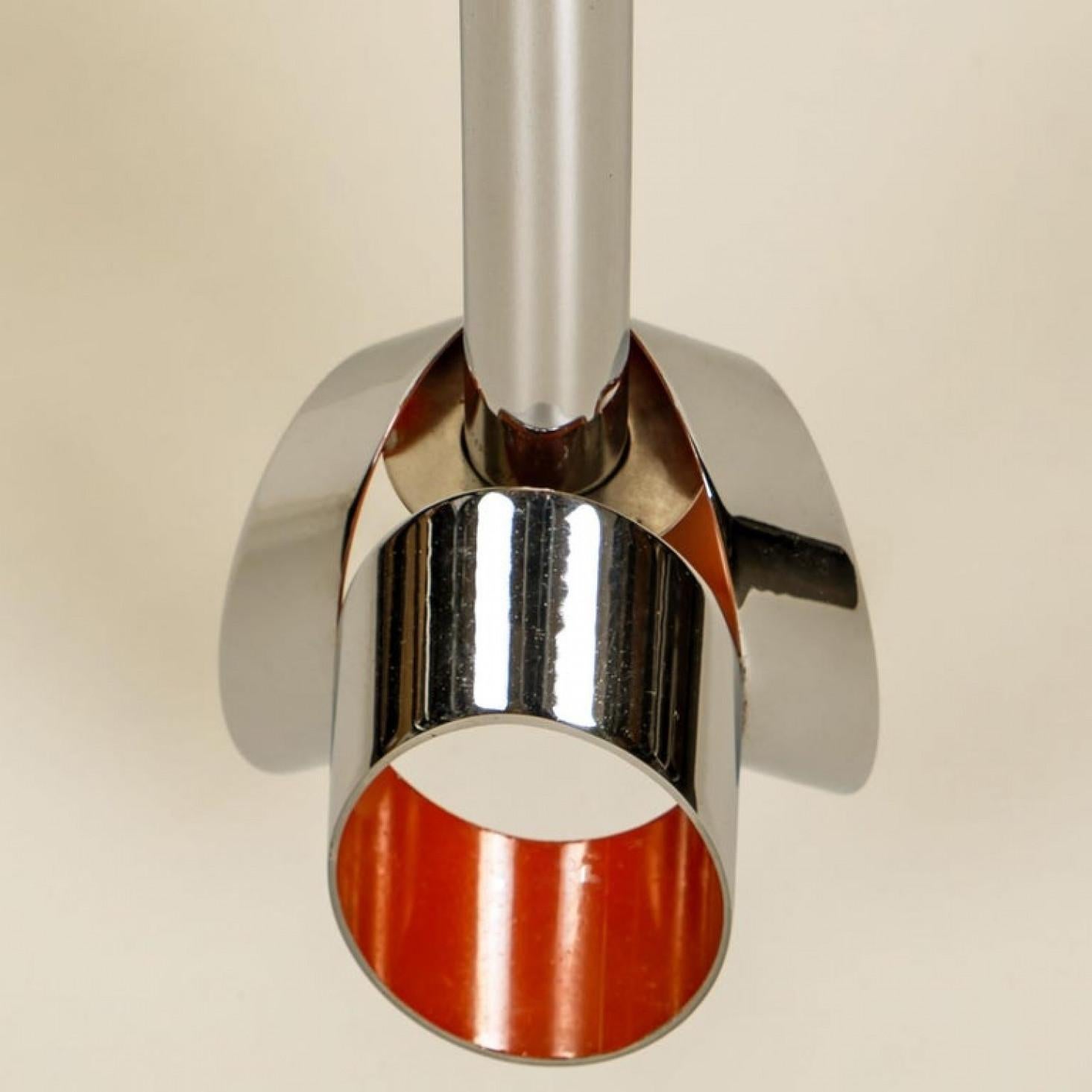 Cascade Fixture with Six Chrome and Orange Pendants in RAAK Style, 1970s In Good Condition For Sale In Rijssen, NL