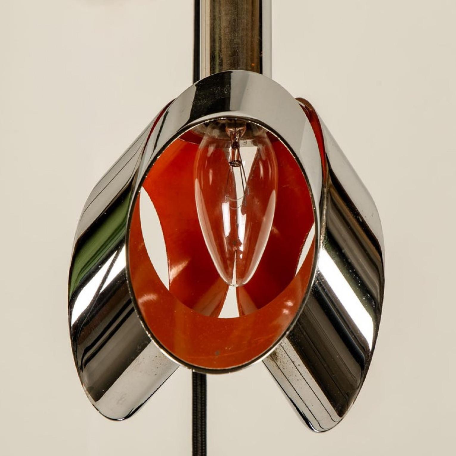 Late 20th Century Cascade Fixture with Six Chrome and Orange Pendants in RAAK Style, 1970s For Sale
