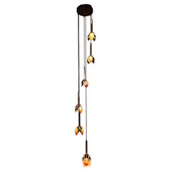 Cascade Fixture with Six Chrome and Orange Pendants in RAAK Style, 1970s