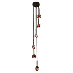 Cascade Fixture with Six Chrome and Orange Pendants in RAAK Style, 1970s