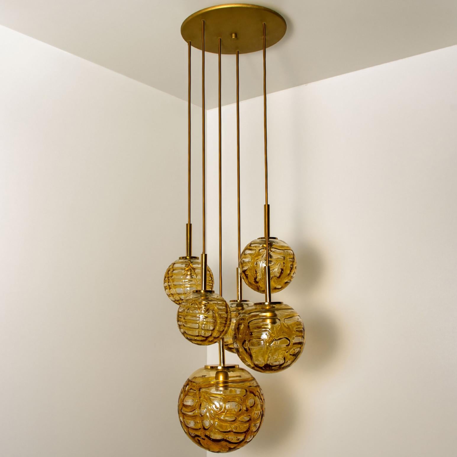 German Cascade Fixture with Six Yellow Murano Glass Globes, 1960s For Sale