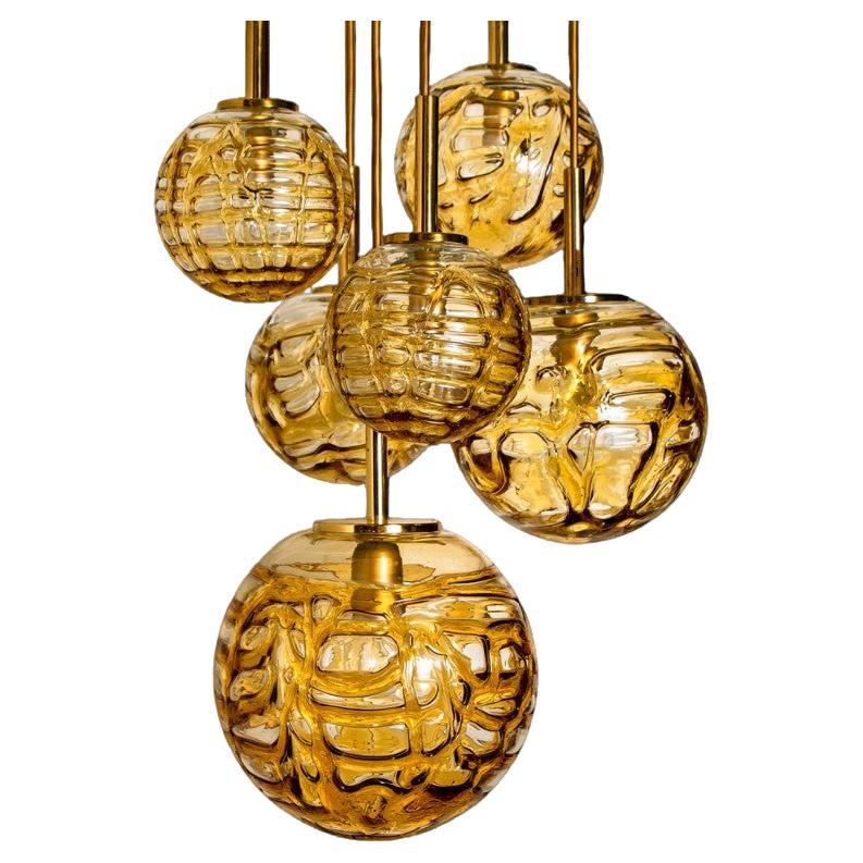 Luminaire en cascade avec six globes en verre de Murano jaune, années 1960 en vente