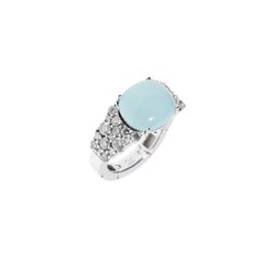 Cascade flexible ring in white gold with diamonds and aquamarine