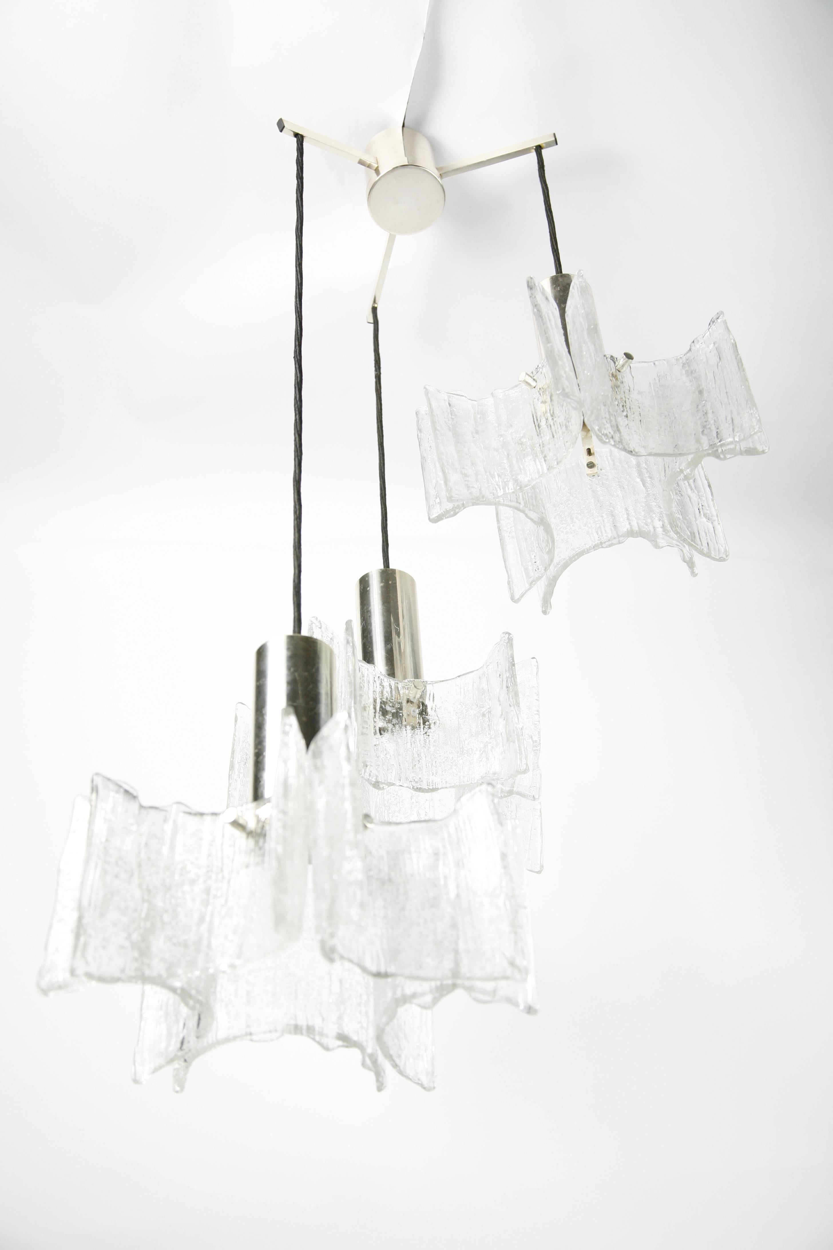 Cascade Glass Chandelier by Kaiser Germany, 1960s, Germany In Good Condition In Bronx, NY
