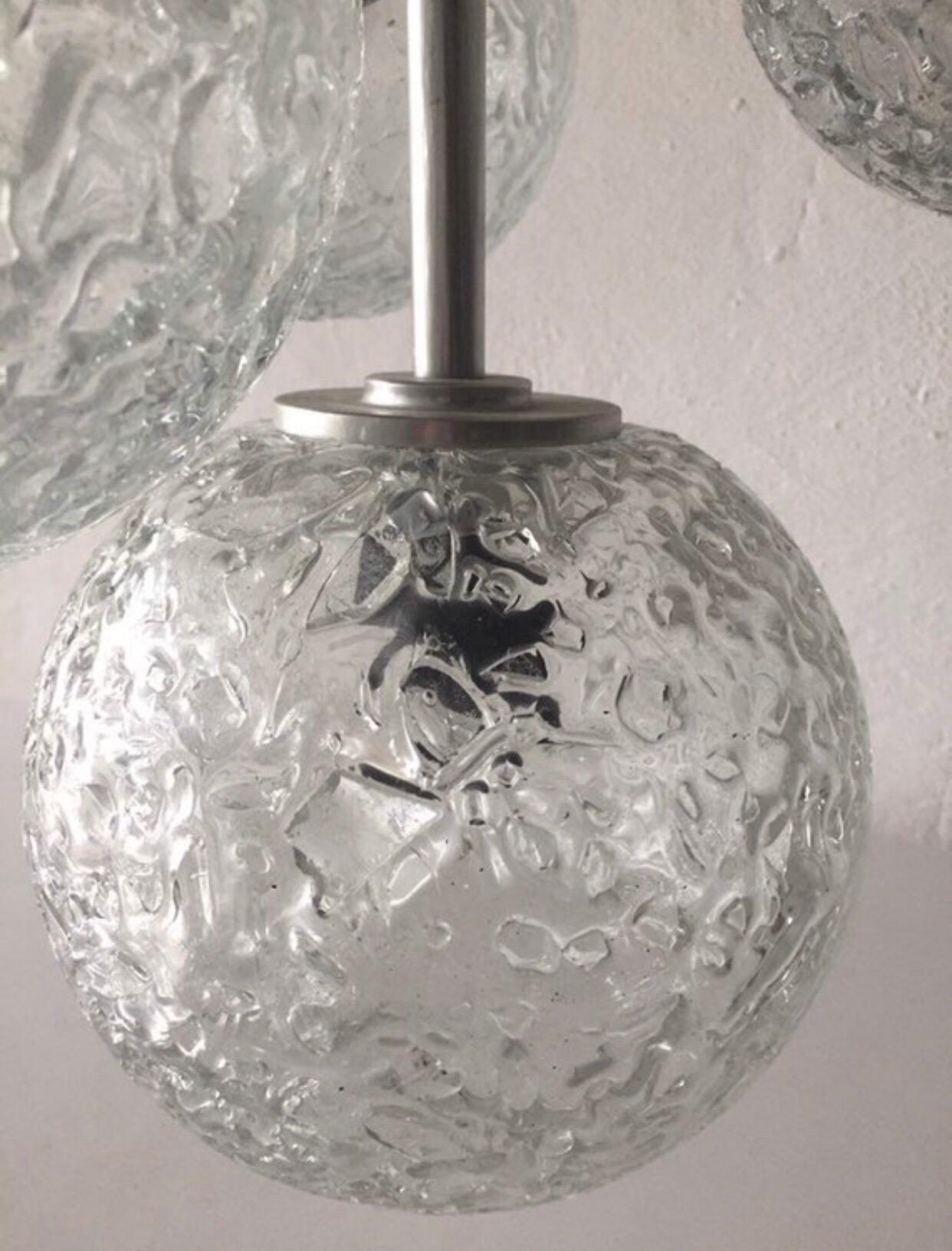 Blown Glass Cascade Lamp by Doria with 4 Bubble Glass Globes, 1970s, Germany For Sale