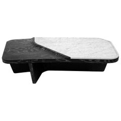Cascade Large Coffee or Cocktail Table, Contemporary, Marble, Ebonized Limed Oak