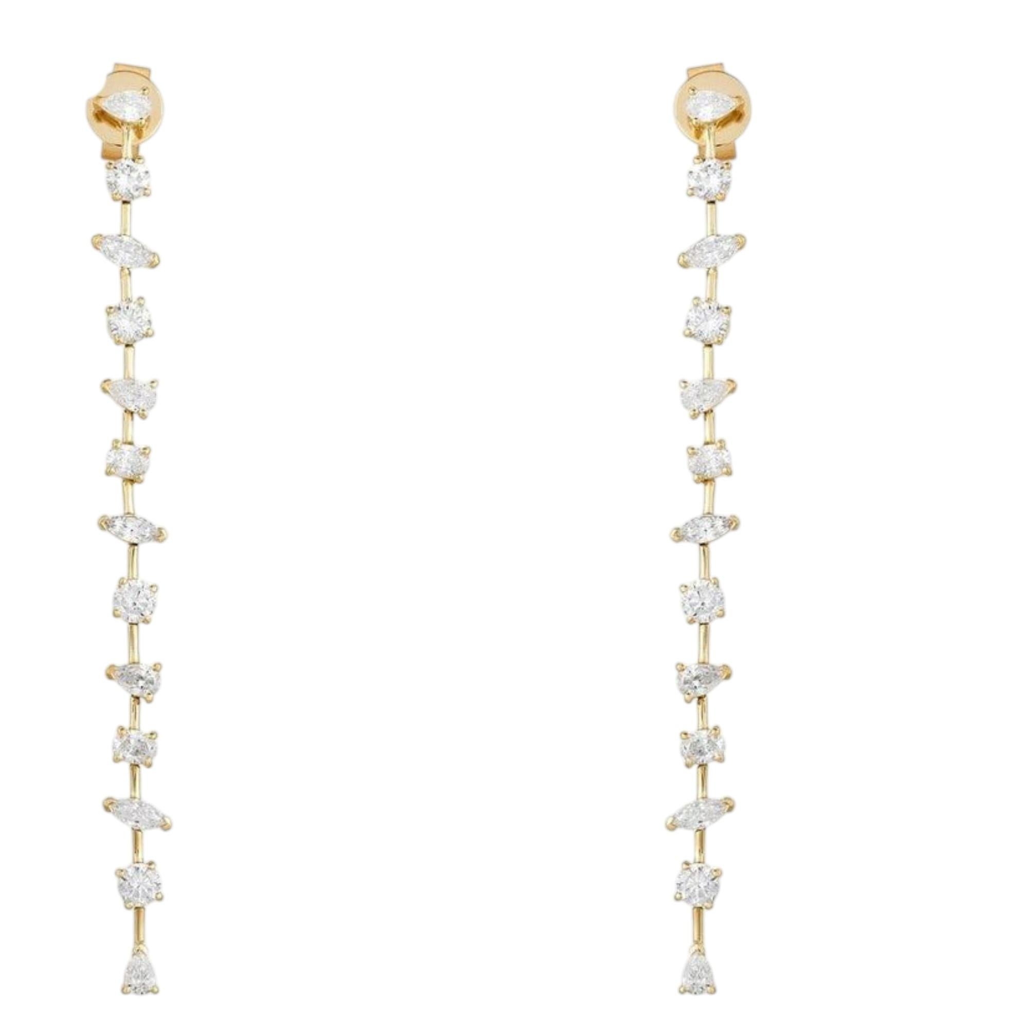 0.88ct Diamond Cascade Line 14K Yellow Gold Drop Earrings