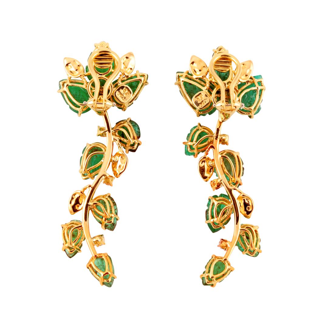 Contemporary Cascade of Emerald Leaves with Diamonds 18 Karat Earrings by John Landrum Bryant For Sale