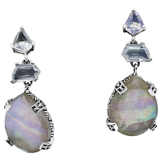 Cascade of Moonstones/Natural quartz/Mother of Pearl Drop Earrings For Sale