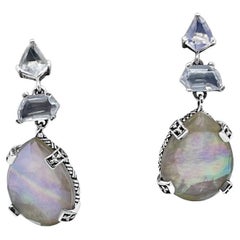 Boucles d'oreilles en goutte en cascade de pierres de lune/quartz naturel/mautre de perles