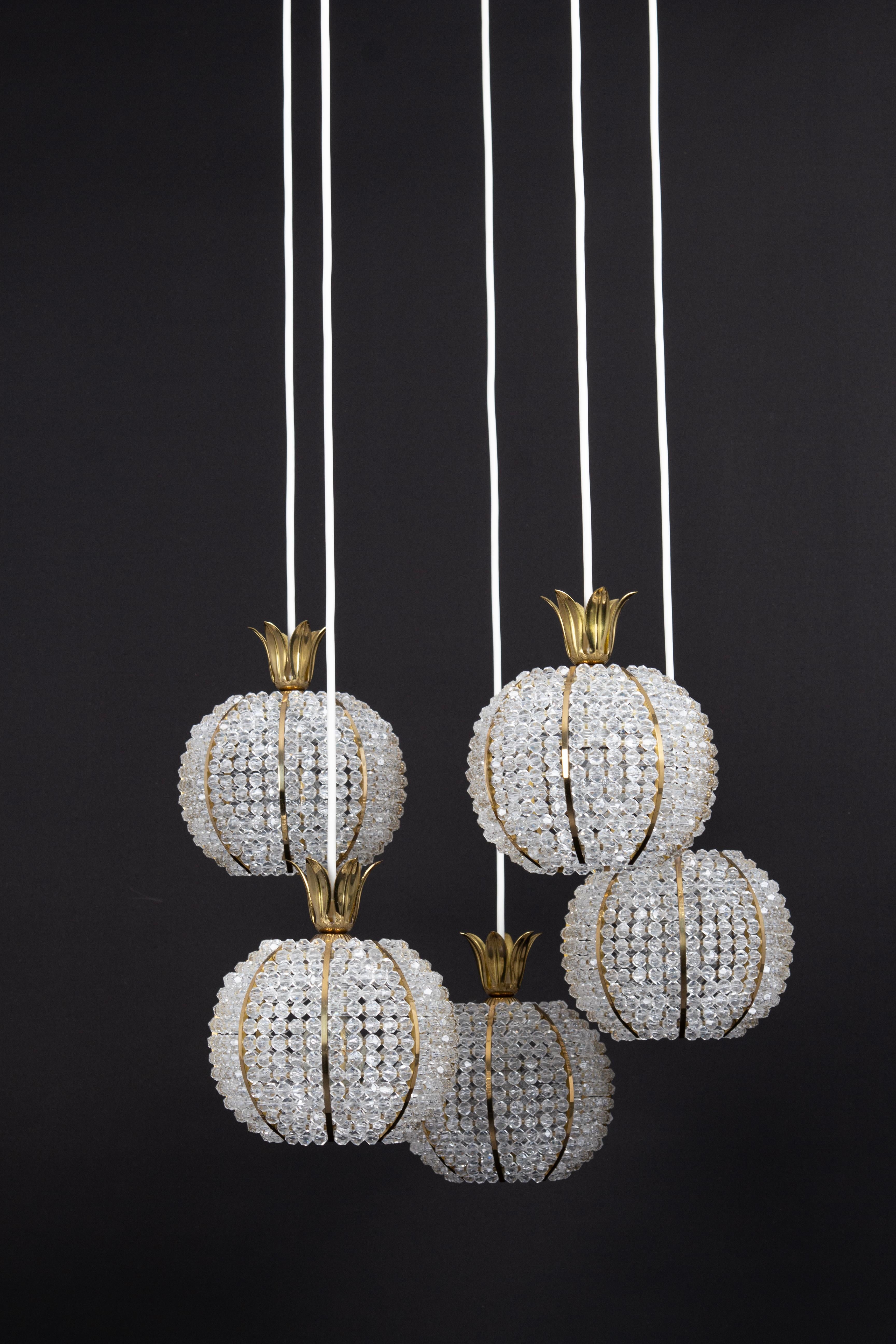 Lampada a sospensione Cascade di Emil Stejnar per Rupert Nikoll, Pineapple Design, anni '1960 in vendita 2