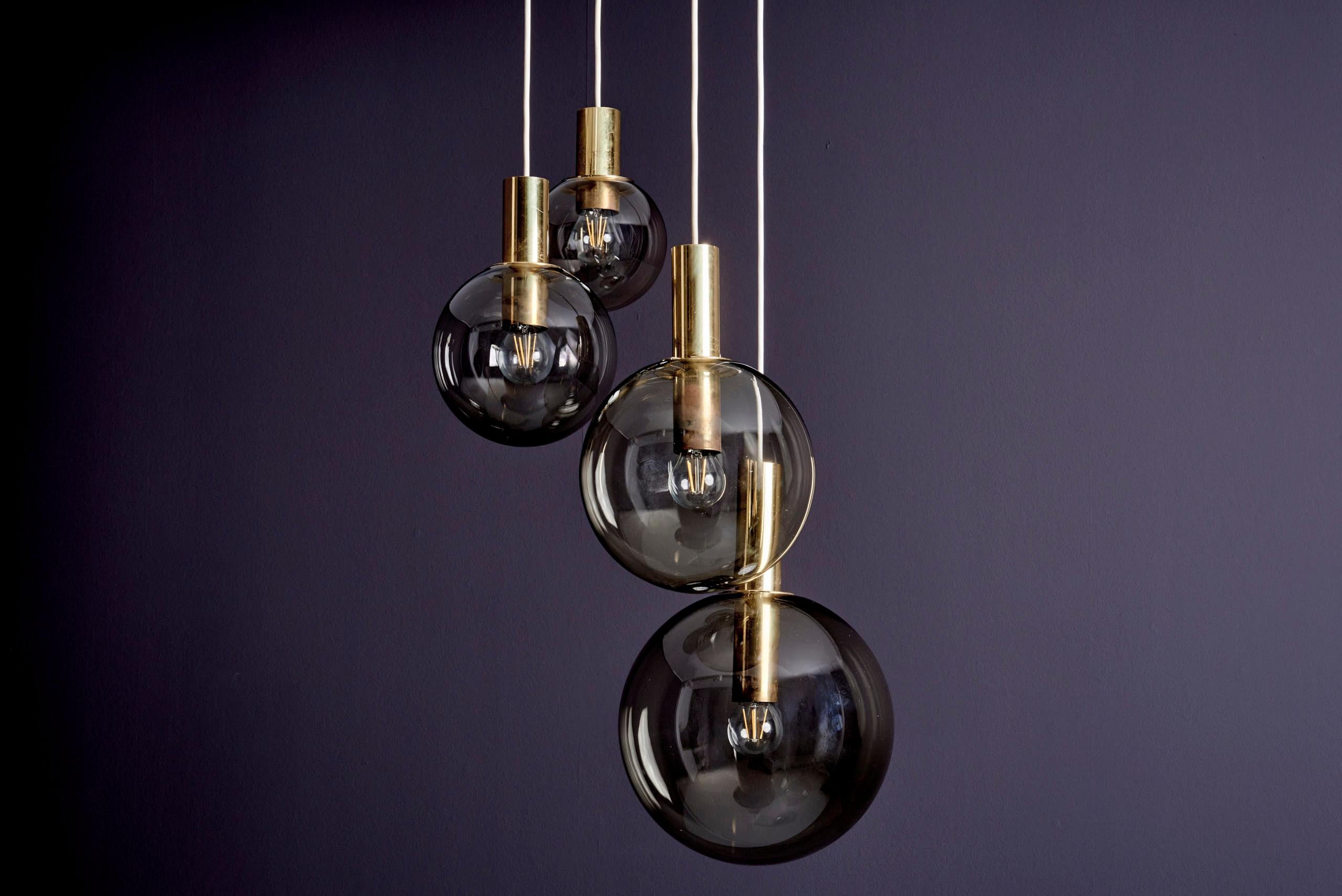 Mid-Century Modern Cascade pendant with four globes by Glashütte Limburg #1 For Sale