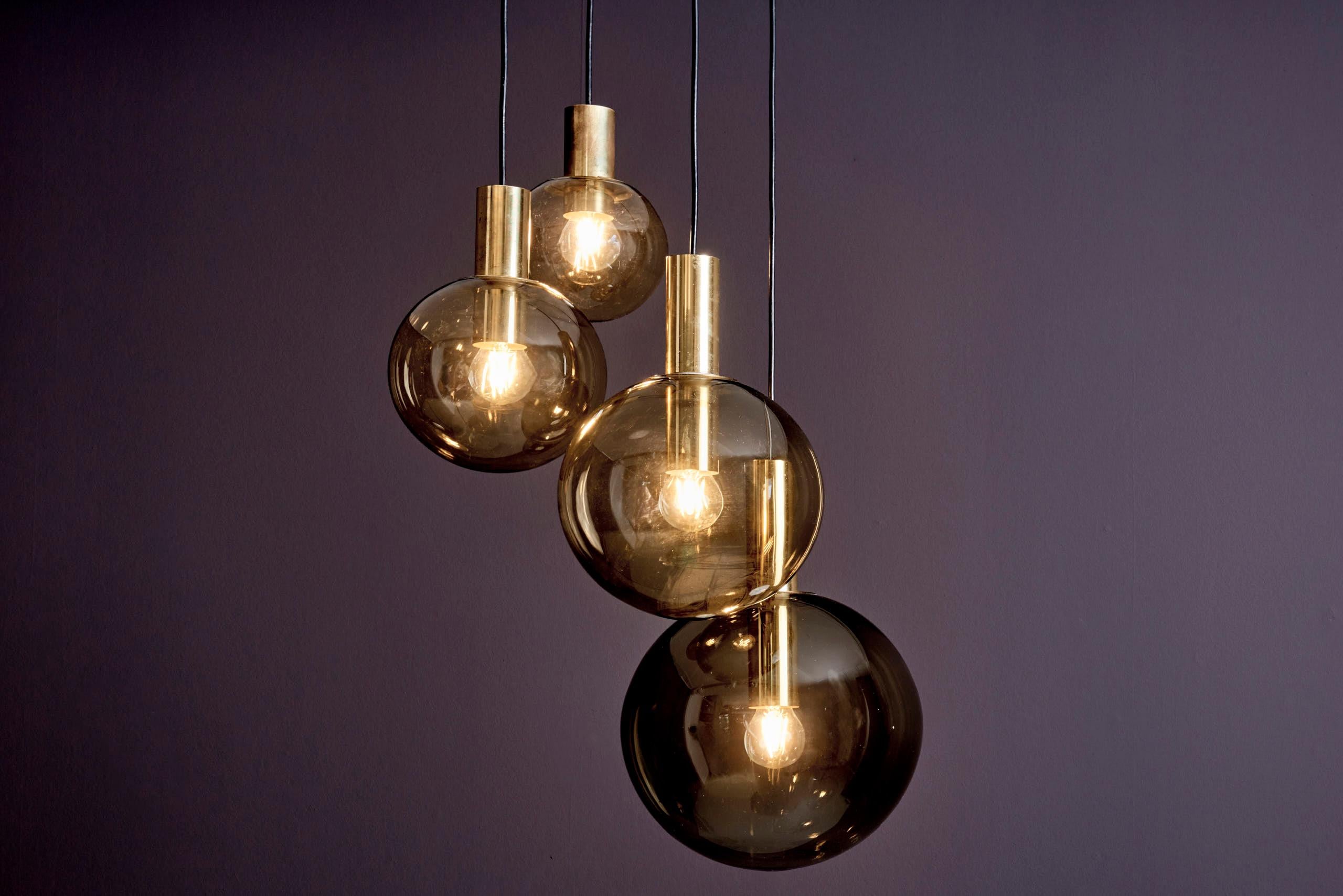 Mid-Century Modern Cascade pendant with four globes by Glashütte Limburg #2 For Sale