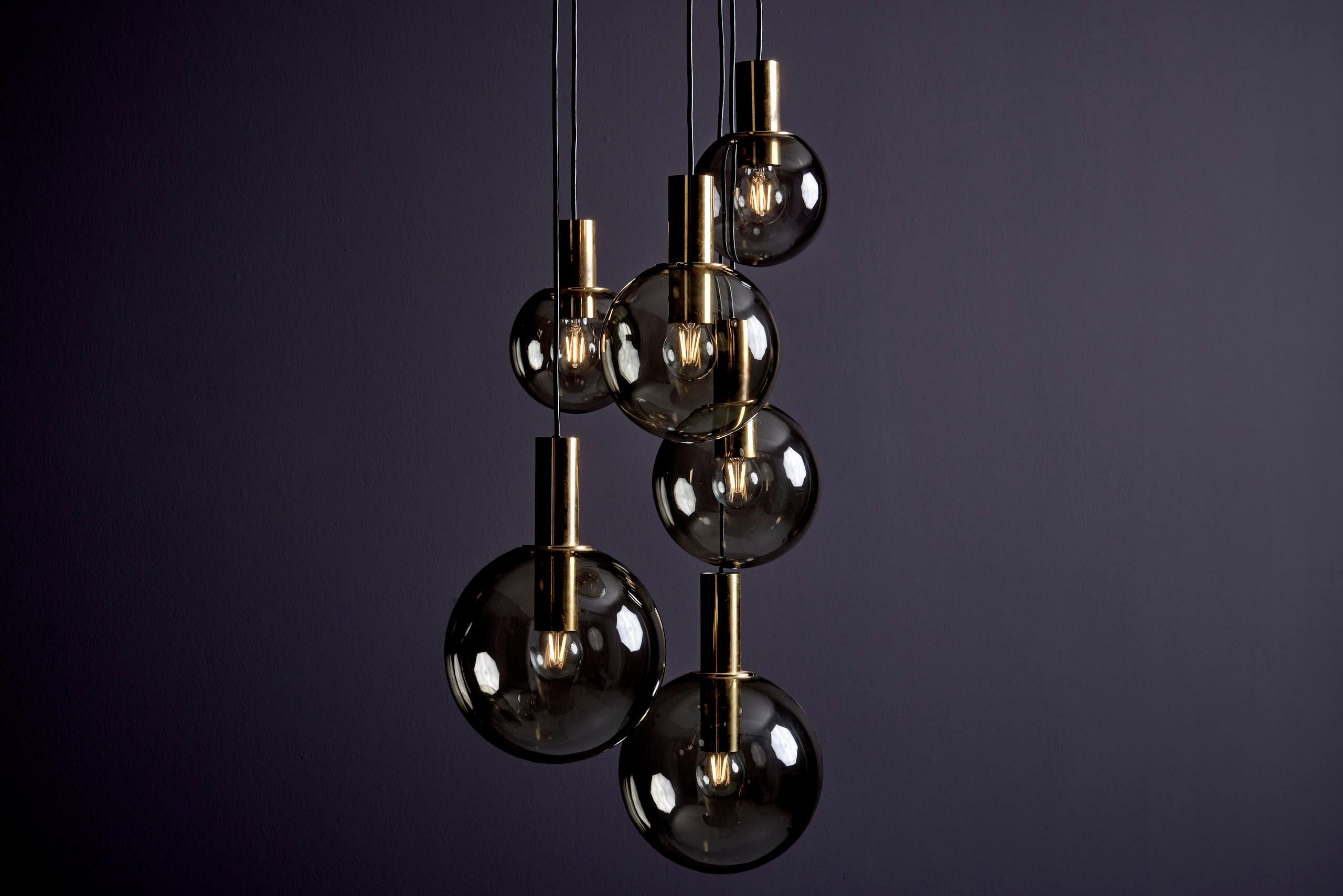 German Cascade pendant with six globes by Glashütte Limburg For Sale