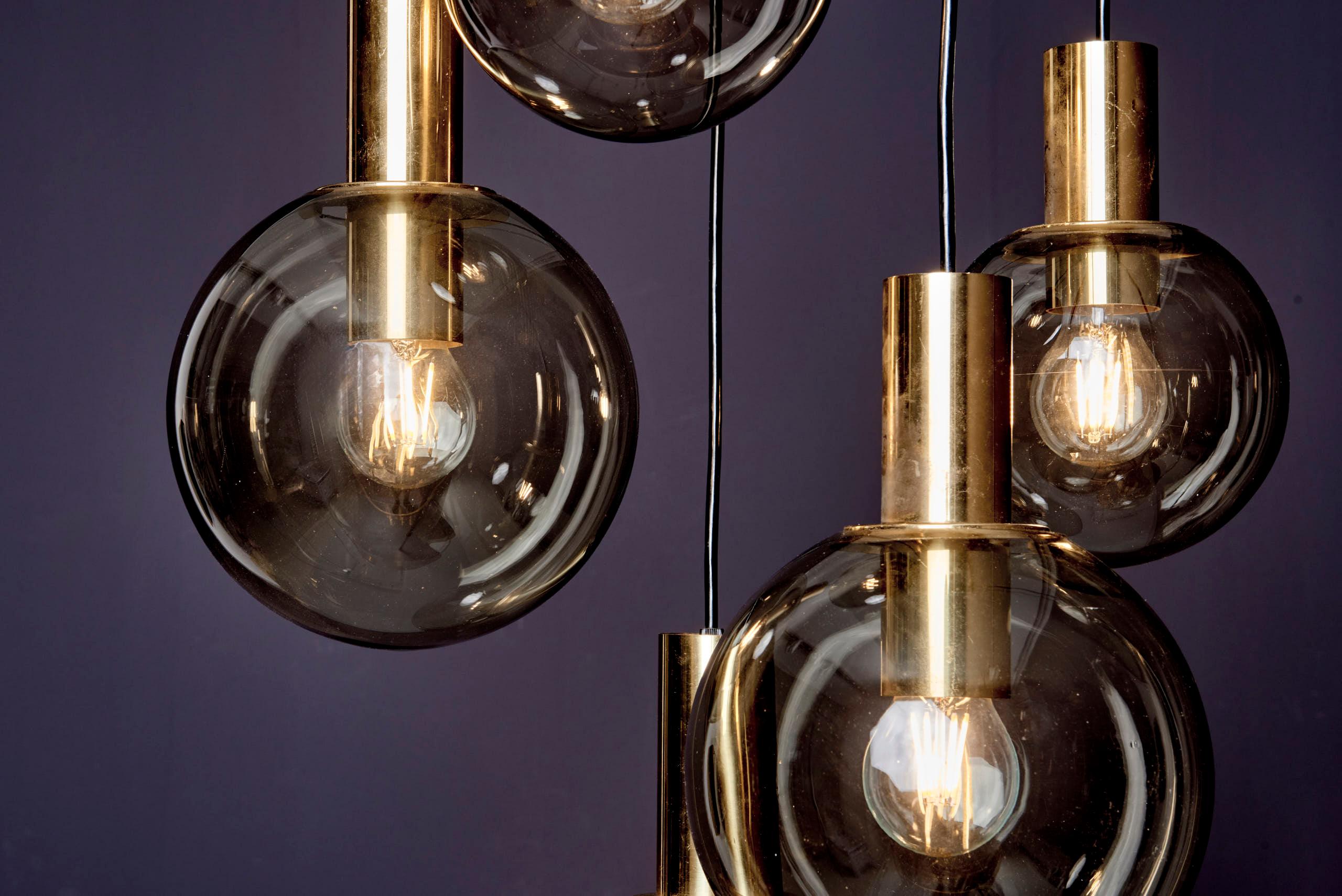 Metal Cascade pendant with six globes by Glashütte Limburg For Sale