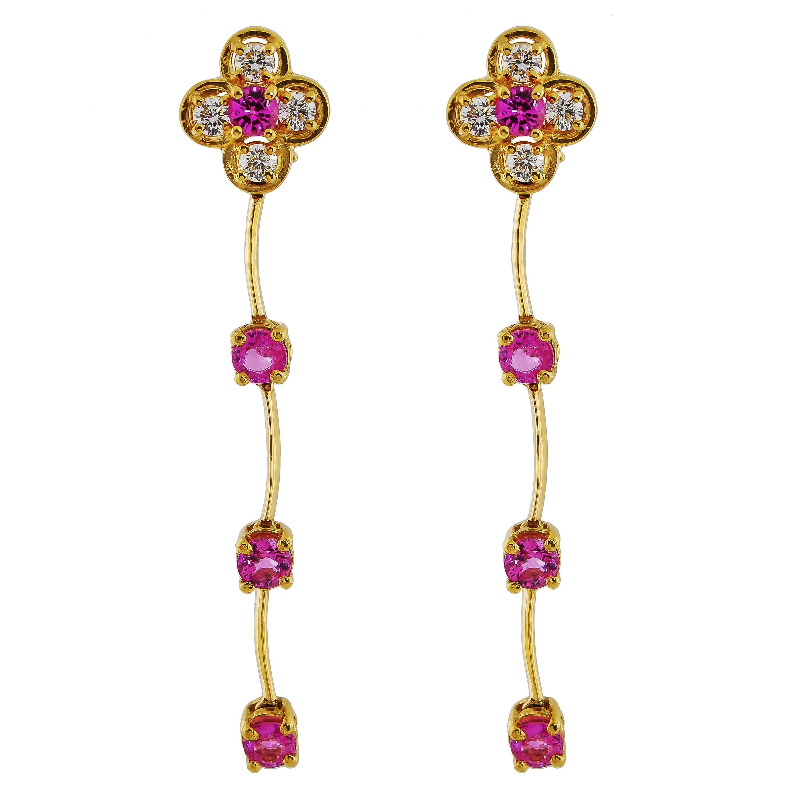 Cascade Pink Sapphire and Diamond Drop Earrings For Sale