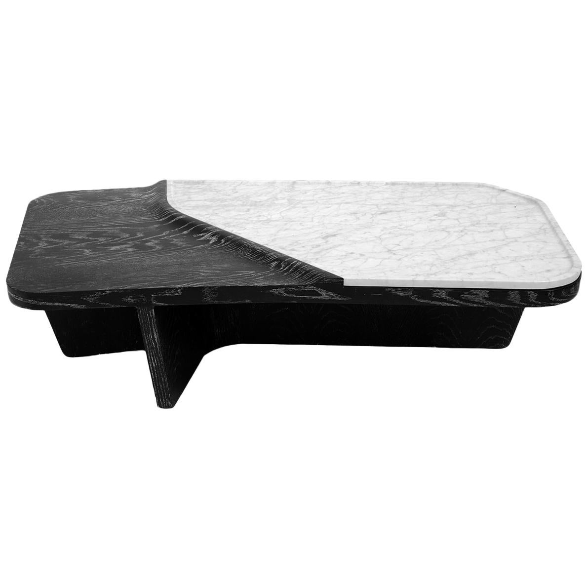 Cascade Small Coffee or Cocktail Table, Contemporary, Marble, Ebonized Limed Oak For Sale