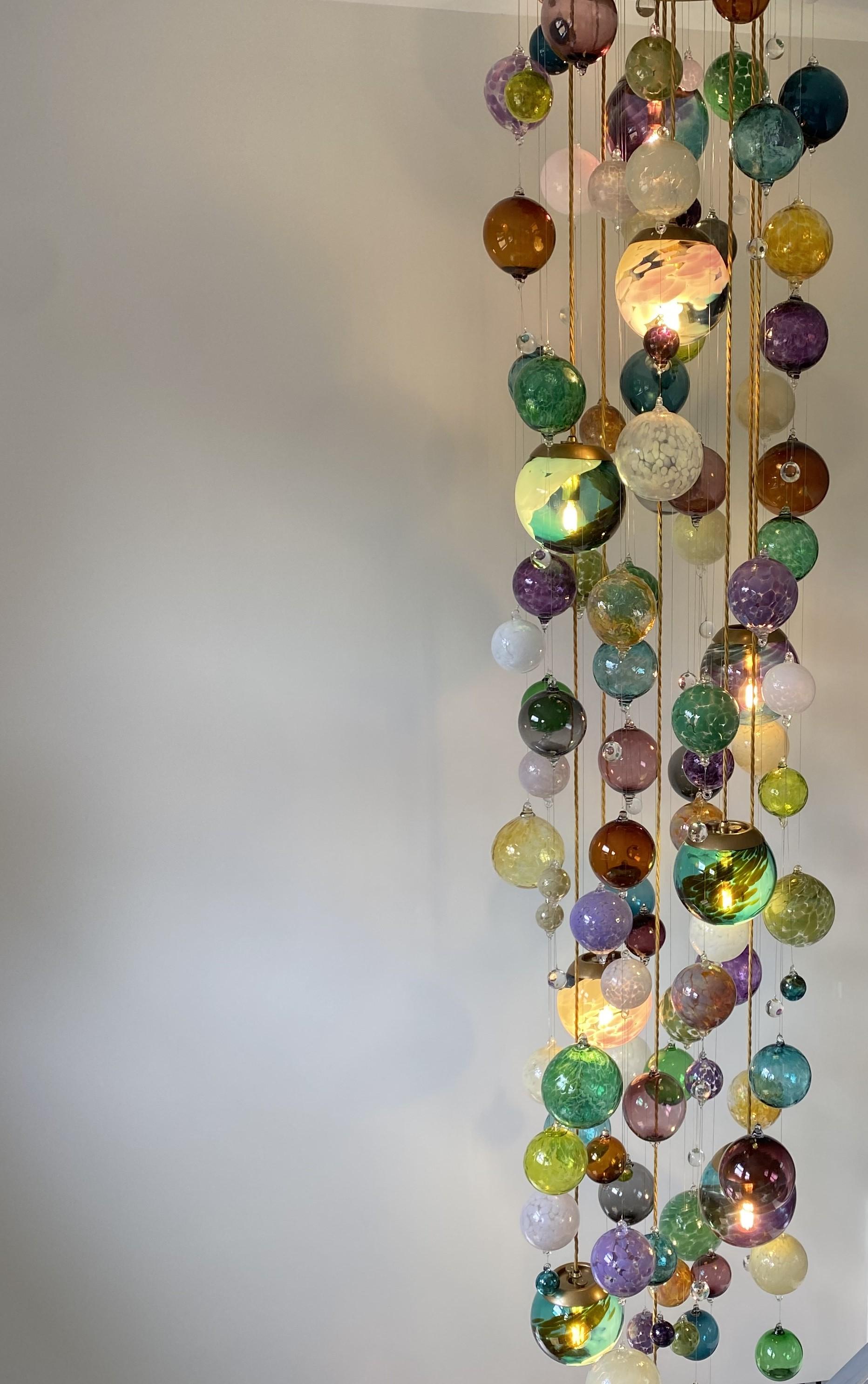 British Cascade Stair Chandelier by Roast Featuring Individually Blown Glass Spheres For Sale