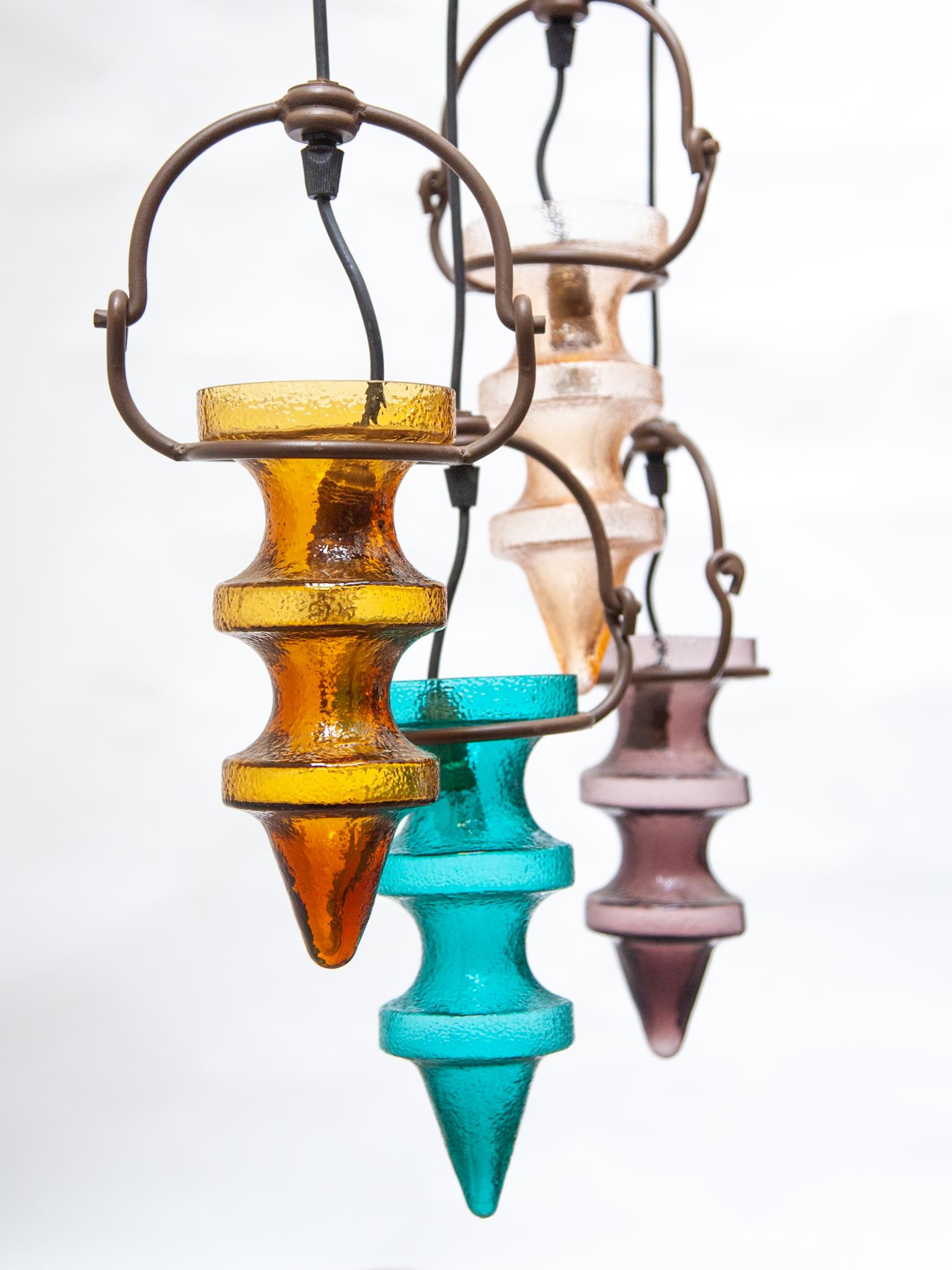 Hand-Crafted Cascade ‘Stalactites’ Colored Glass Chandelier designed by Nanny Still for Raak For Sale
