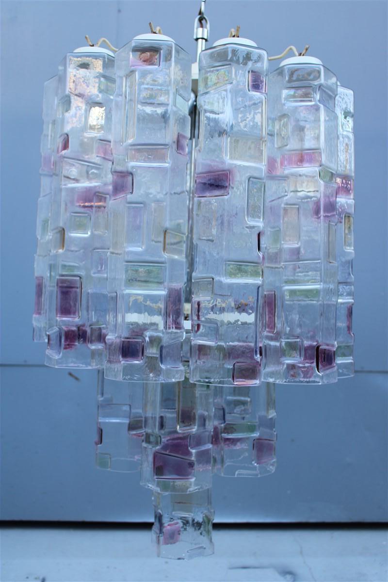 Cascade Venini lustre italien moderniste mi-siècle en verre de Murano multicolore en vente 6