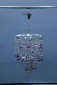 Cascade Venini Style Italian Midcentury Chandelier Multicolor Murano Glass