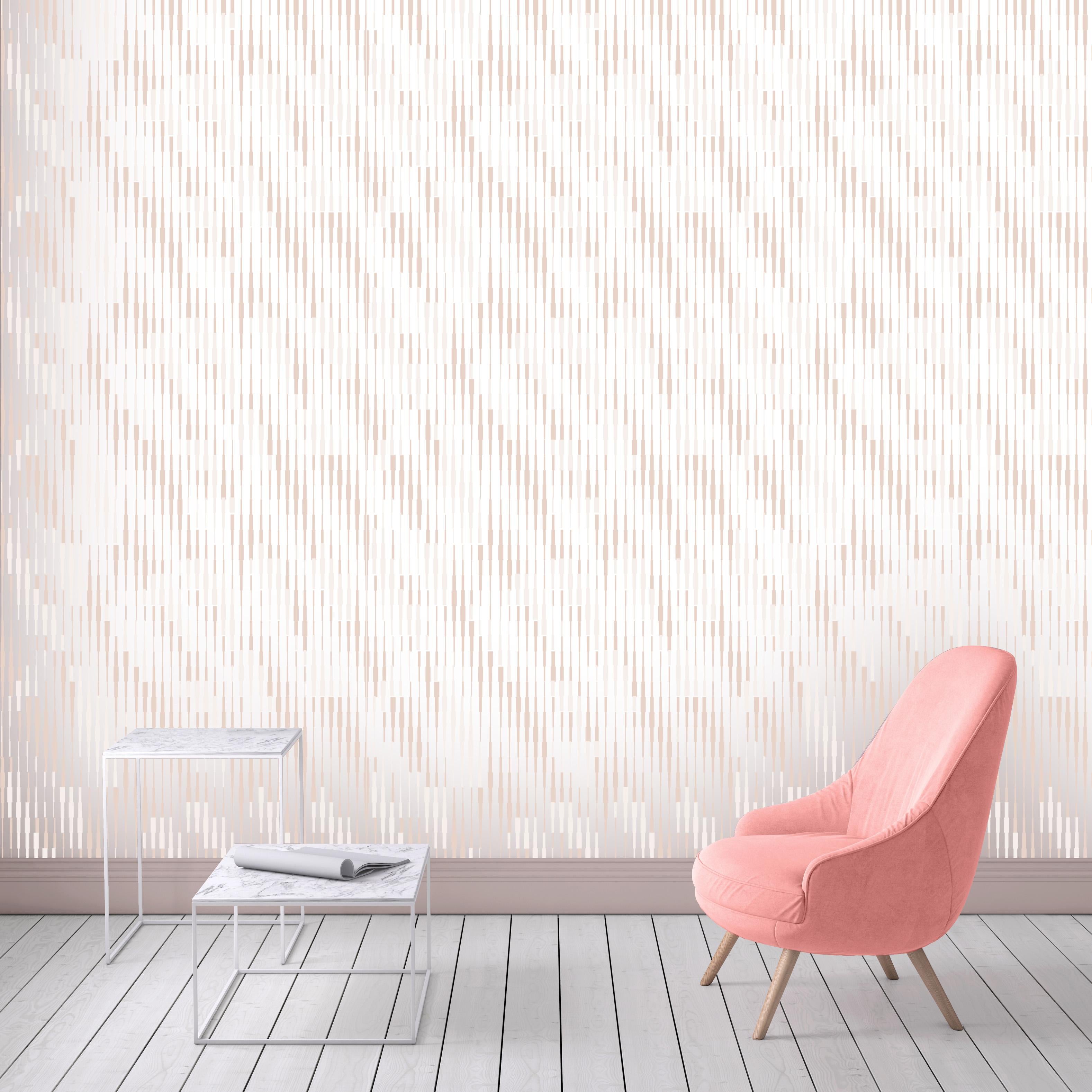 Modern Hand-Screened Cascade Wallpaper in Pearl Colorway For Sale