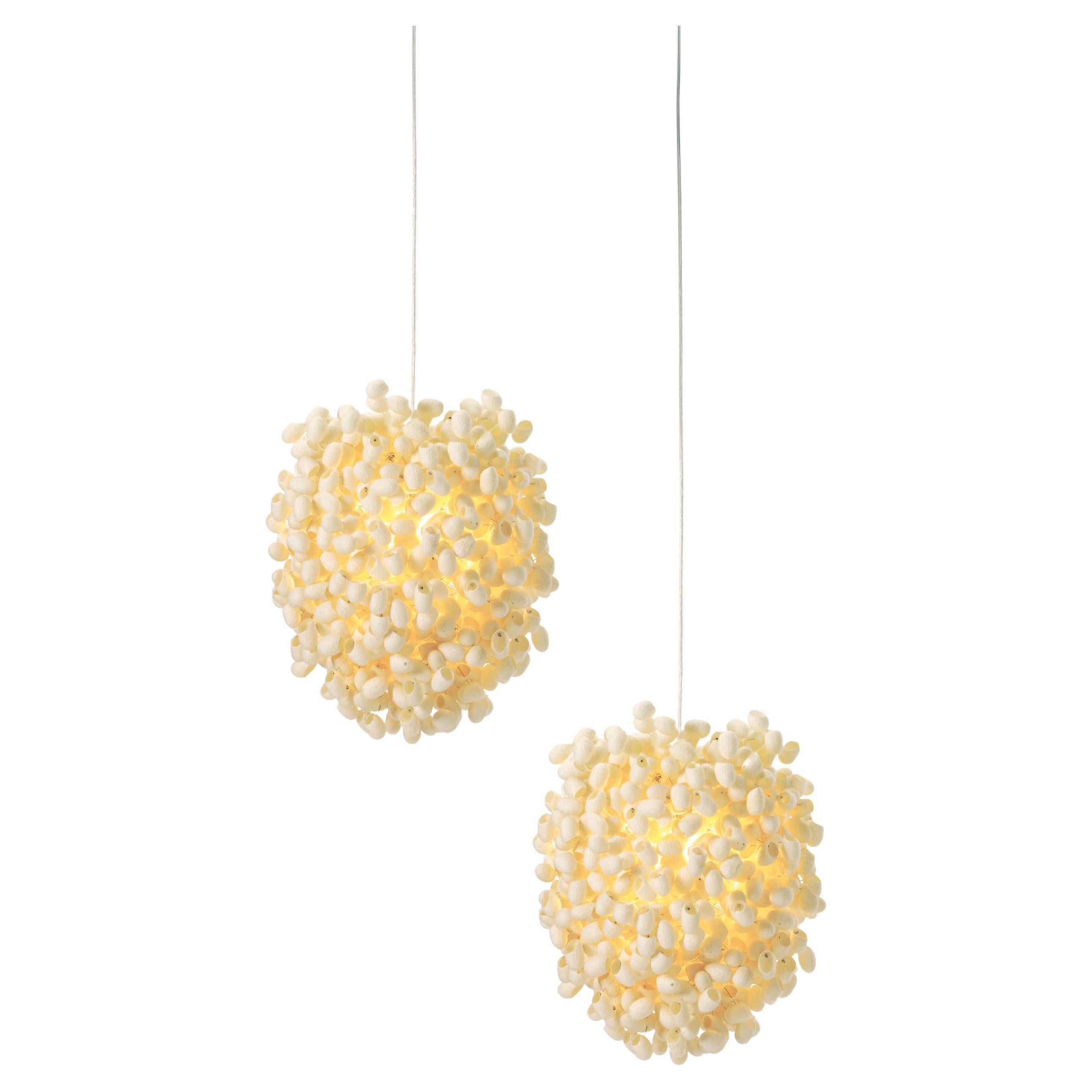 Cascadence Ceiling (set), Handcrafted Silk Cocoon Pendant Light for two pieces For Sale