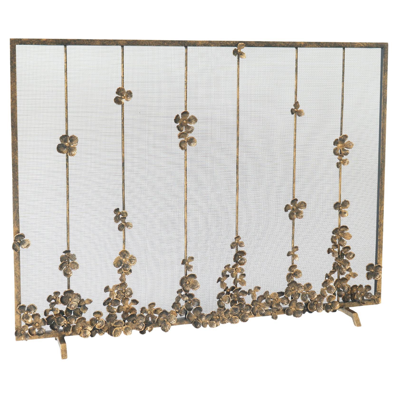 Cascading Blooms Fireplace Screen in Aged Gold  For Sale