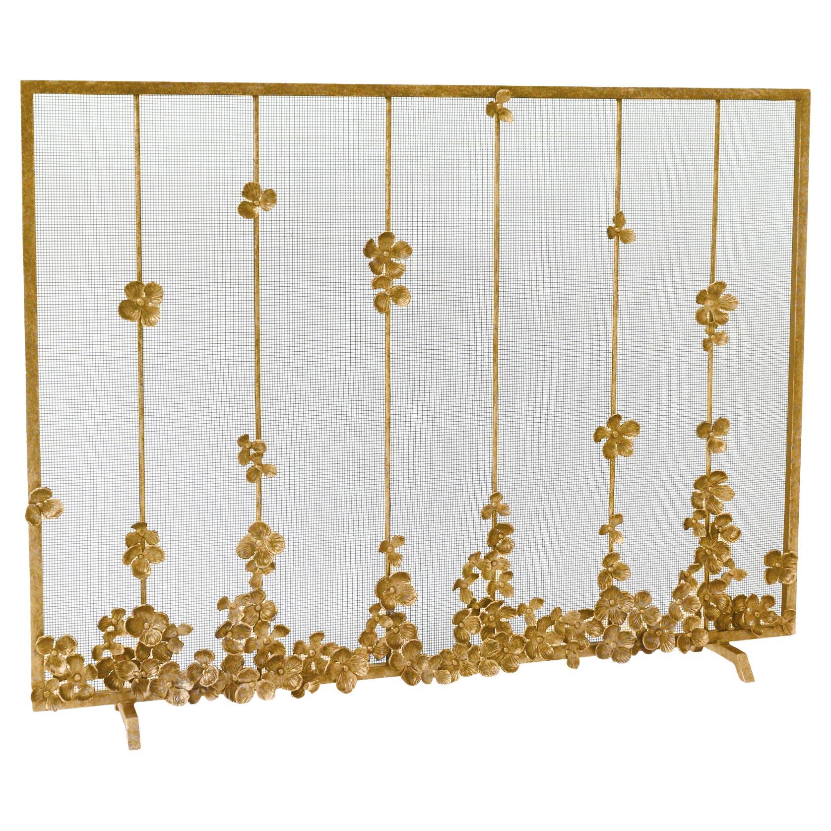 Cascading Blooms Fireplace Screen in Brilliant Gold  For Sale