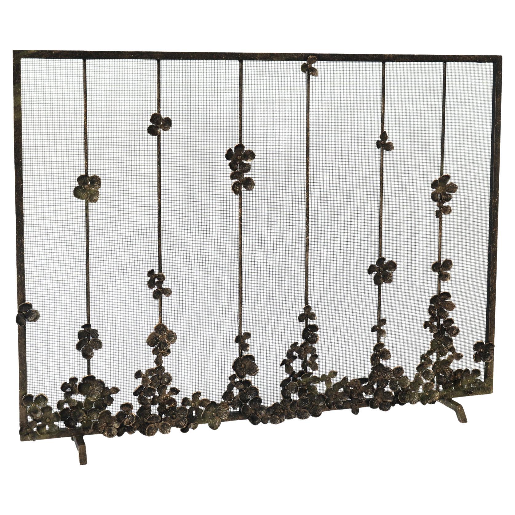 Cascading Blooms Fireplace Screen in Gold Rubbed Black  For Sale