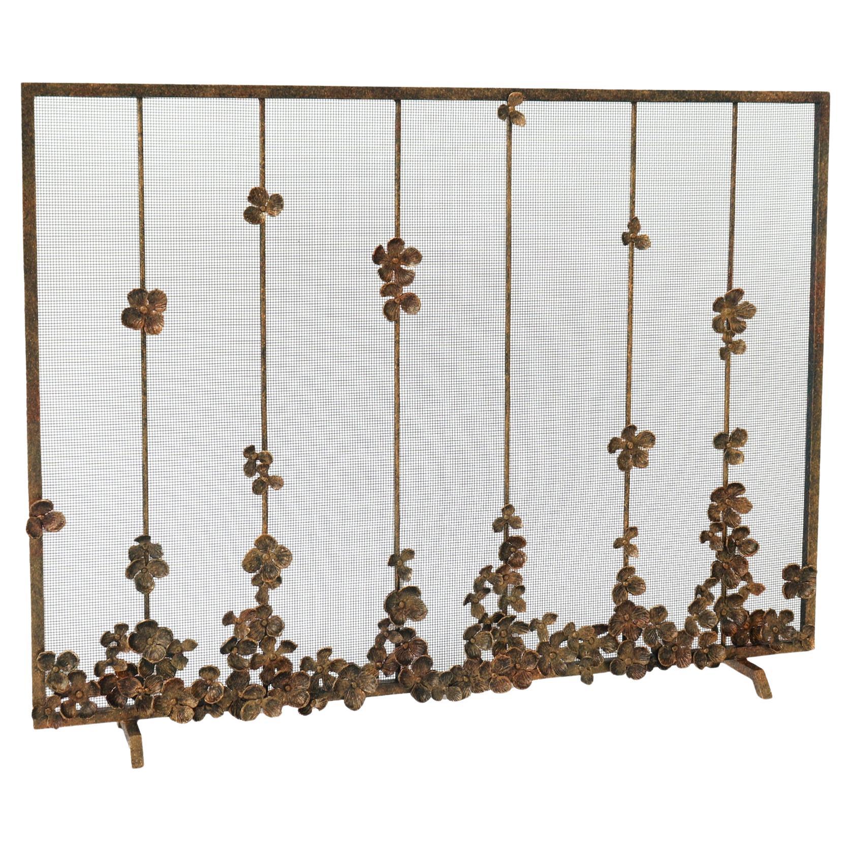 Cascading Blooms Fireplace Screen in Tobacco  For Sale