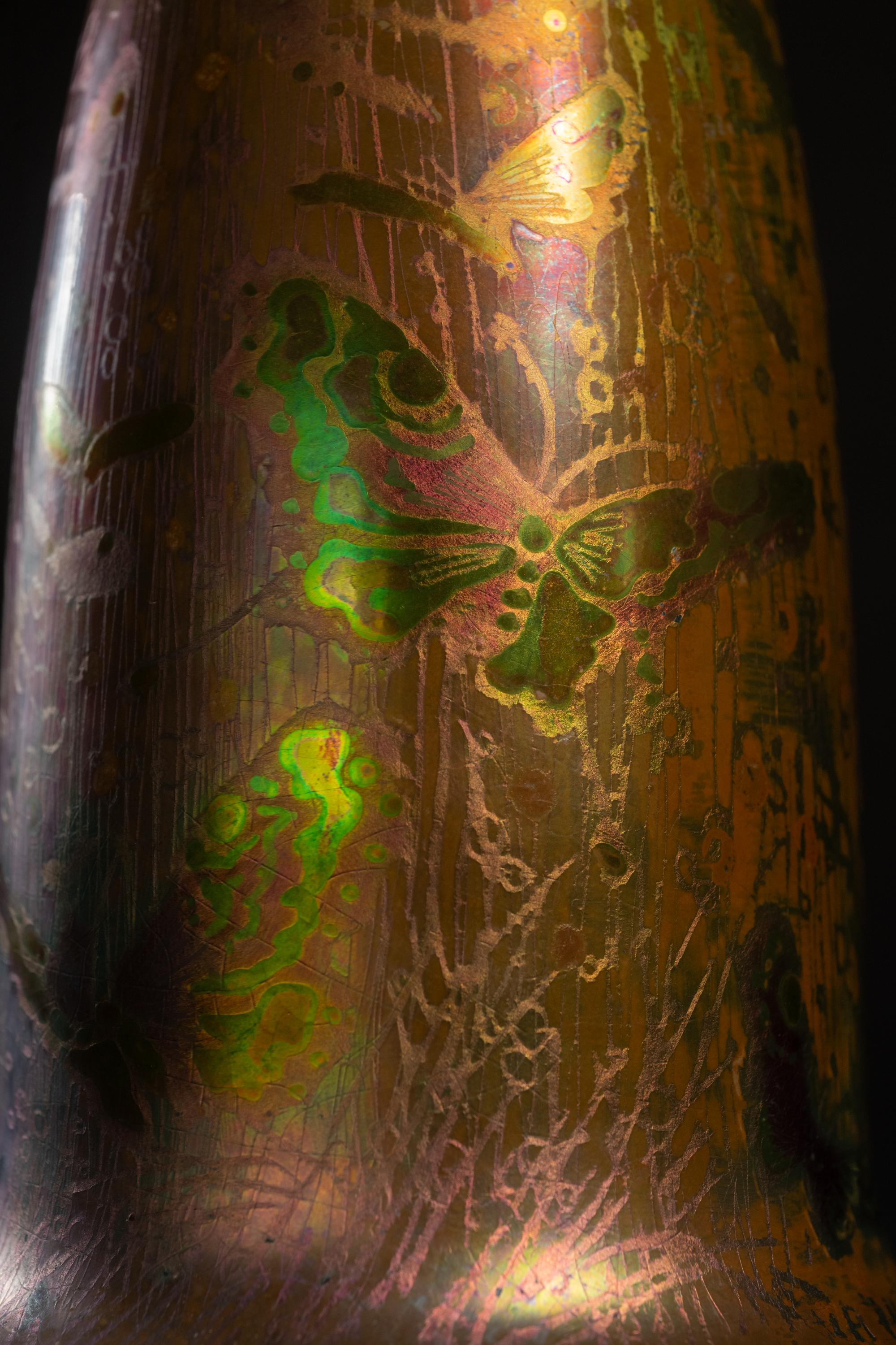 Cascade Schmetterlinge schillernde Jugendstil-Schale von Clement Massier im Angebot 10