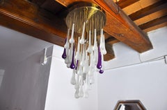 Cascading Ceiling Lamp by Venini, Murano Crystals, Two-Tone Italy, 1960