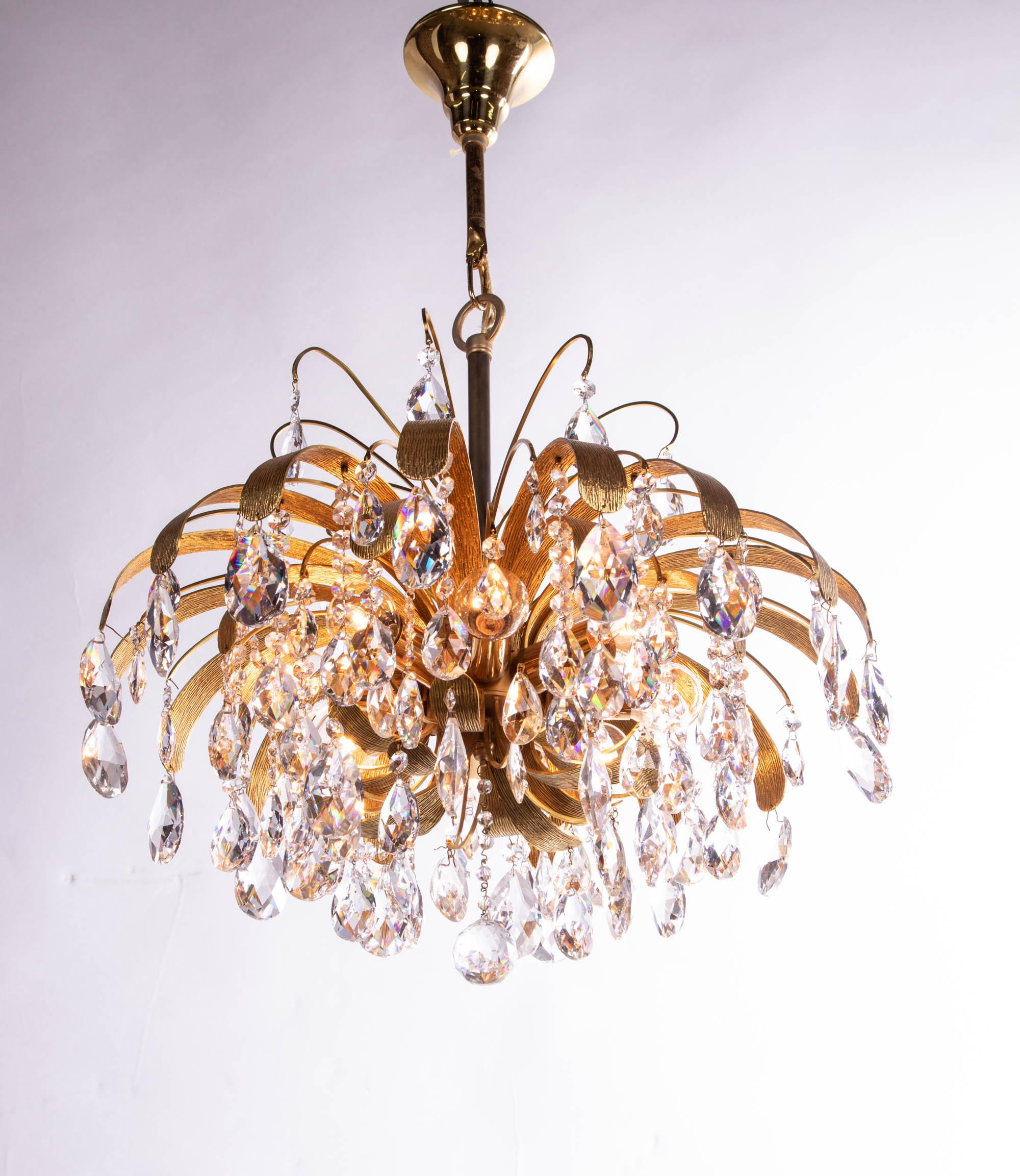 1970 Germany Palwa Chandelier Swarovski Crystal & Gilt Brass by Christoph Palme In Good Condition In Niederdorfelden, Hessen