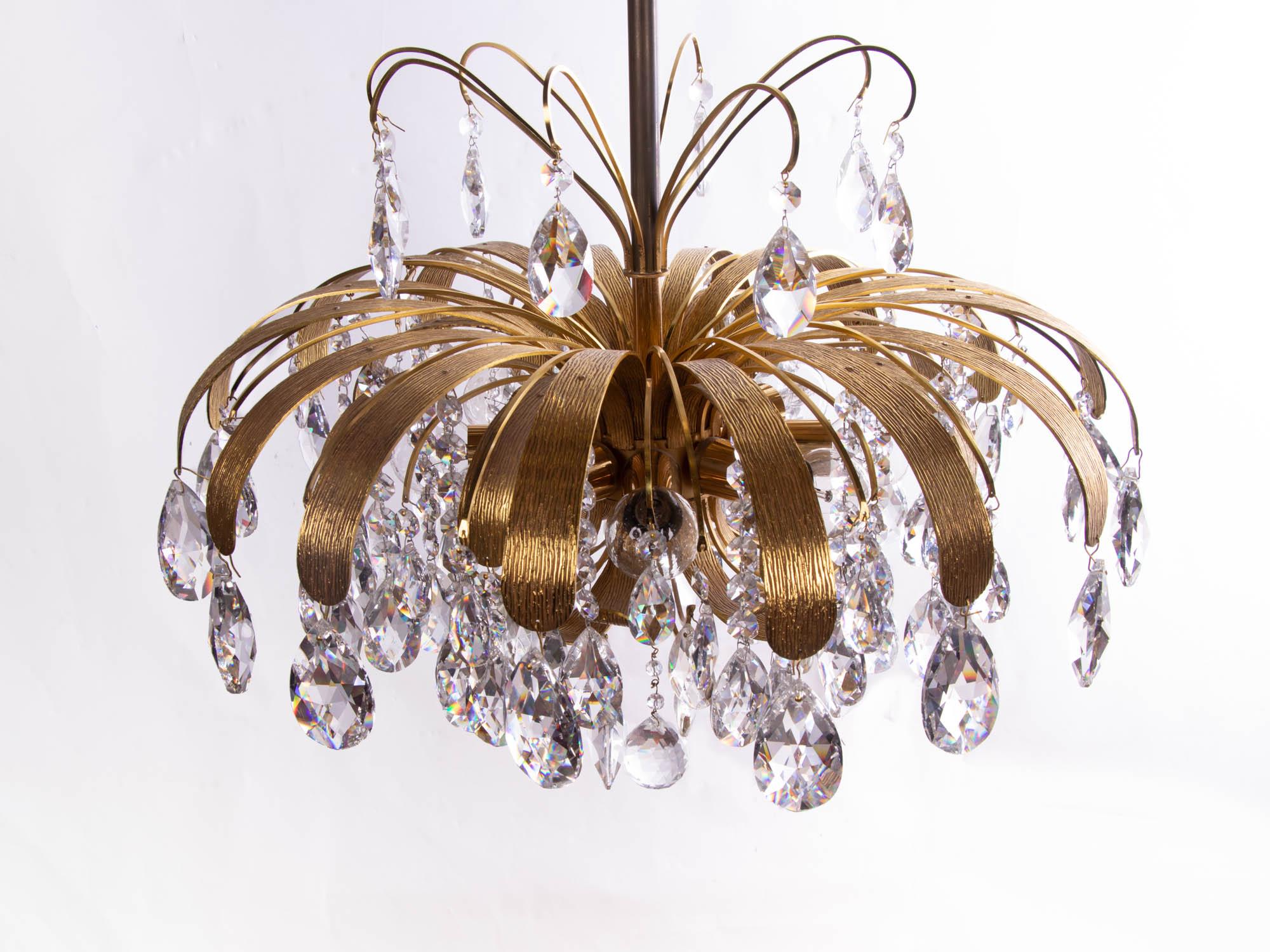 1970 Germany Palwa Chandelier Swarovski Crystal & Gilt Brass by Christoph Palme 1