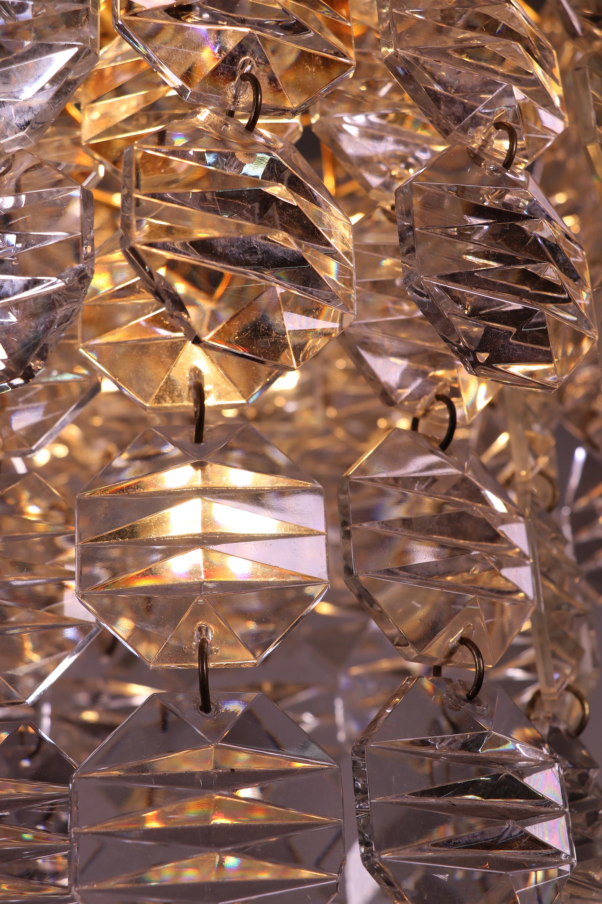 1960 Germany Kinkeldey Cascade Chandelier Faceted Crystal Prisms & Brass For Sale 1