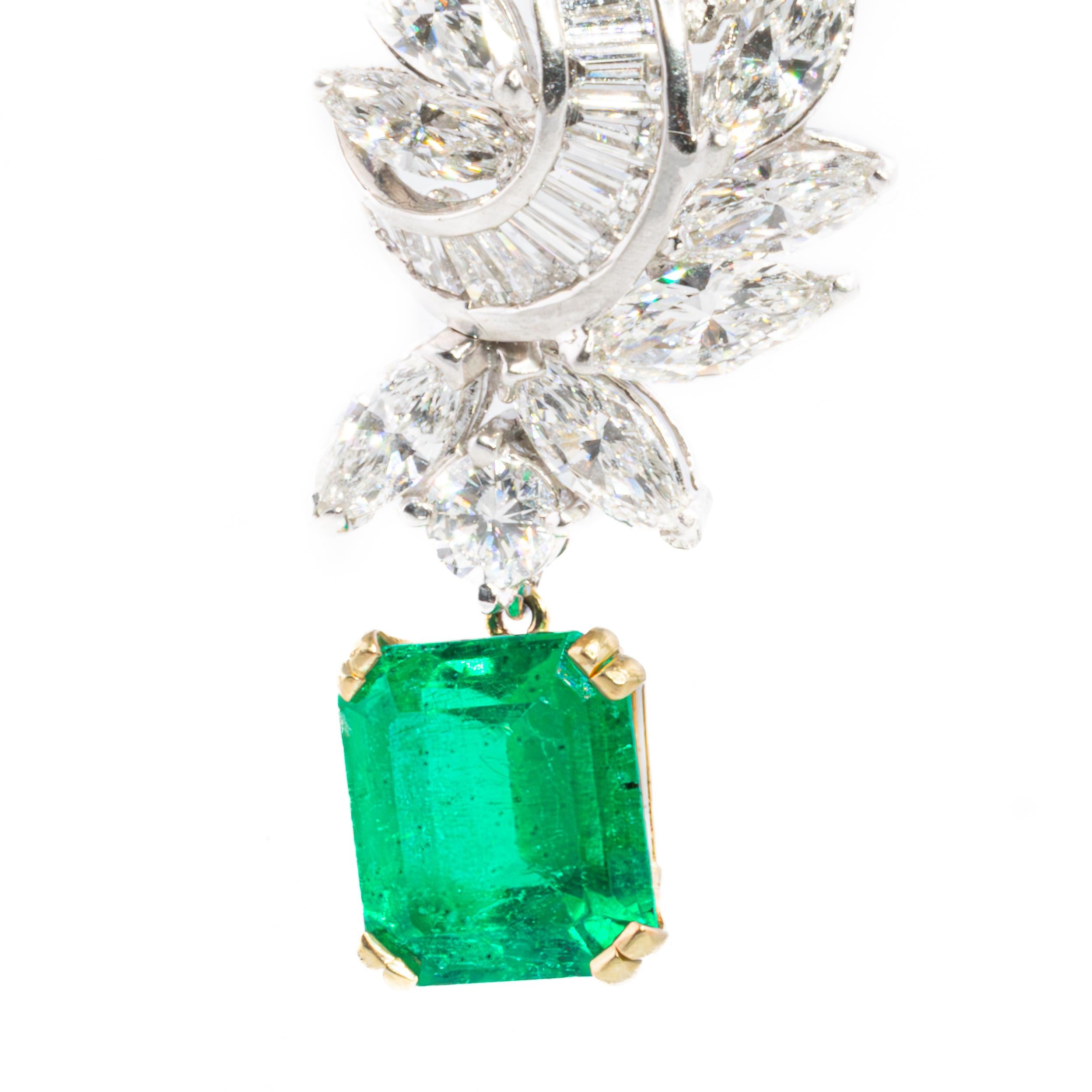 Retro Cascading Diamond and Emerald Drop Earrings For Sale
