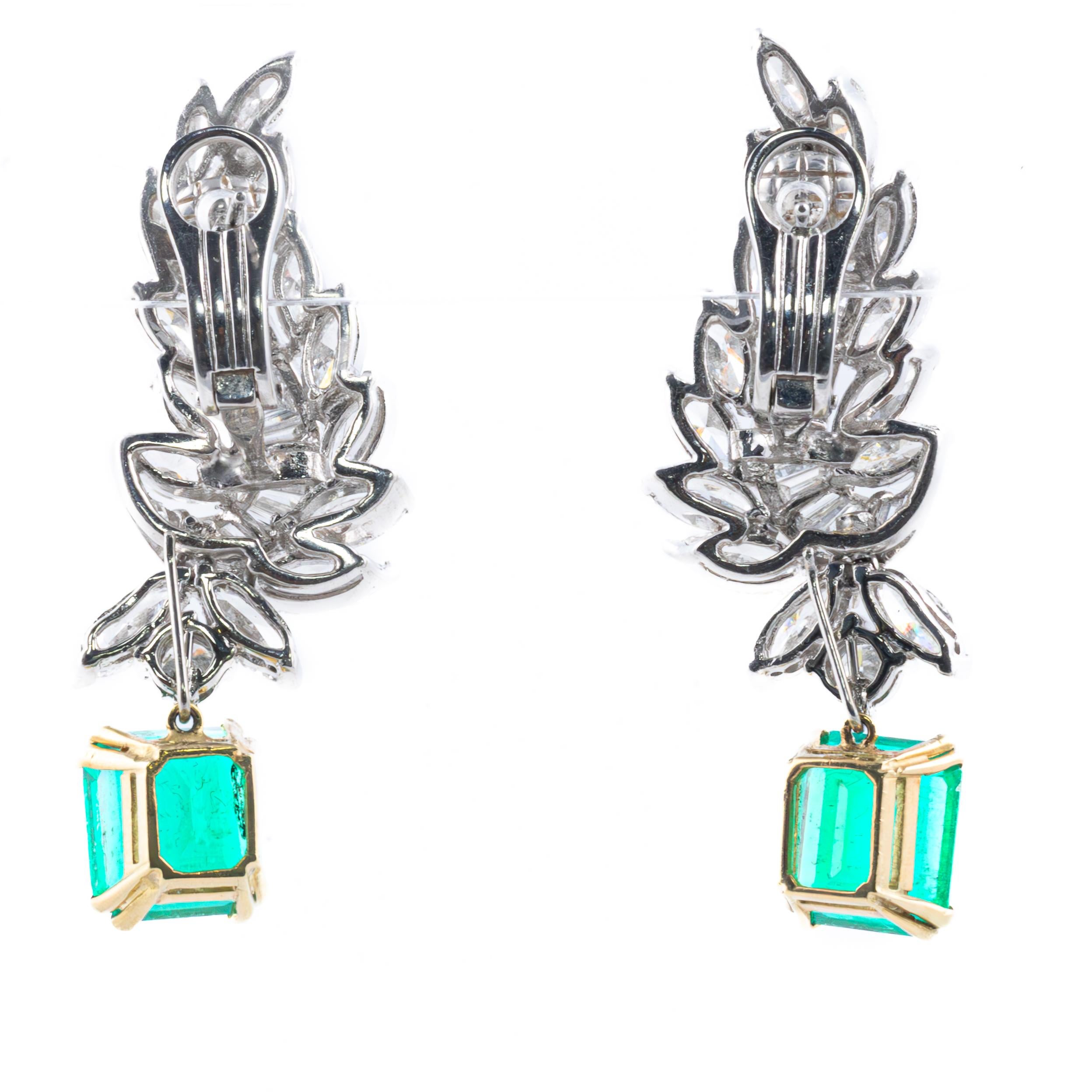 Round Cut Cascading Diamond and Emerald Drop Earrings For Sale