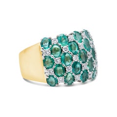 4.50 Carat Oval Cut Emerald & Round Diamond Wide Fashion Ring in Two-Tone Gold