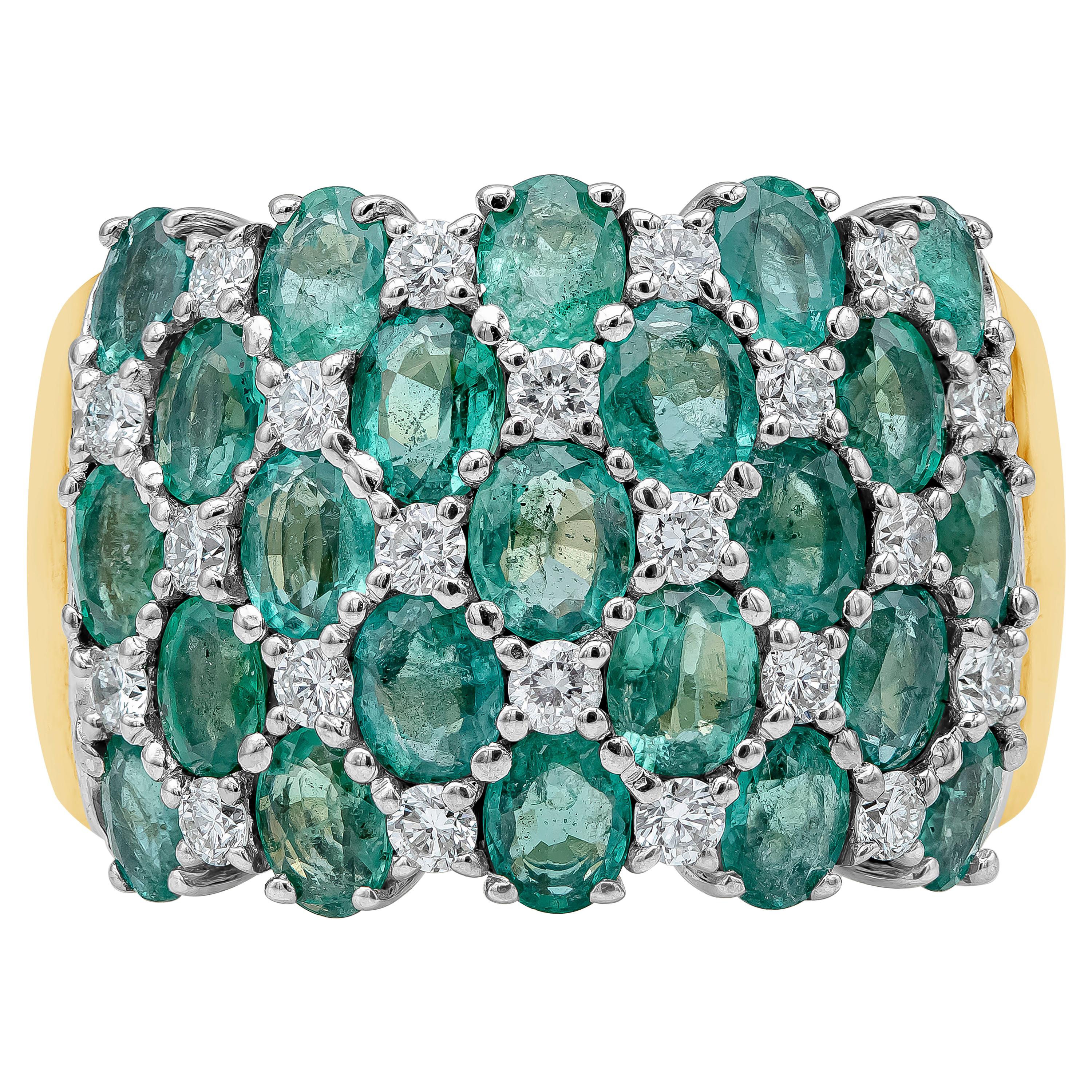 4,50 Karat Ovalschliff Grüner Smaragd mit rundem Diamanten im Ovalschliff Mode-Ring