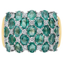 4.50 Carat Oval Cut Emerald & Round Diamond Wide Fashion Ring in Two-Tone Gold