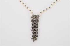 Cascading Diamond Silver Pendant Pearl Necklace