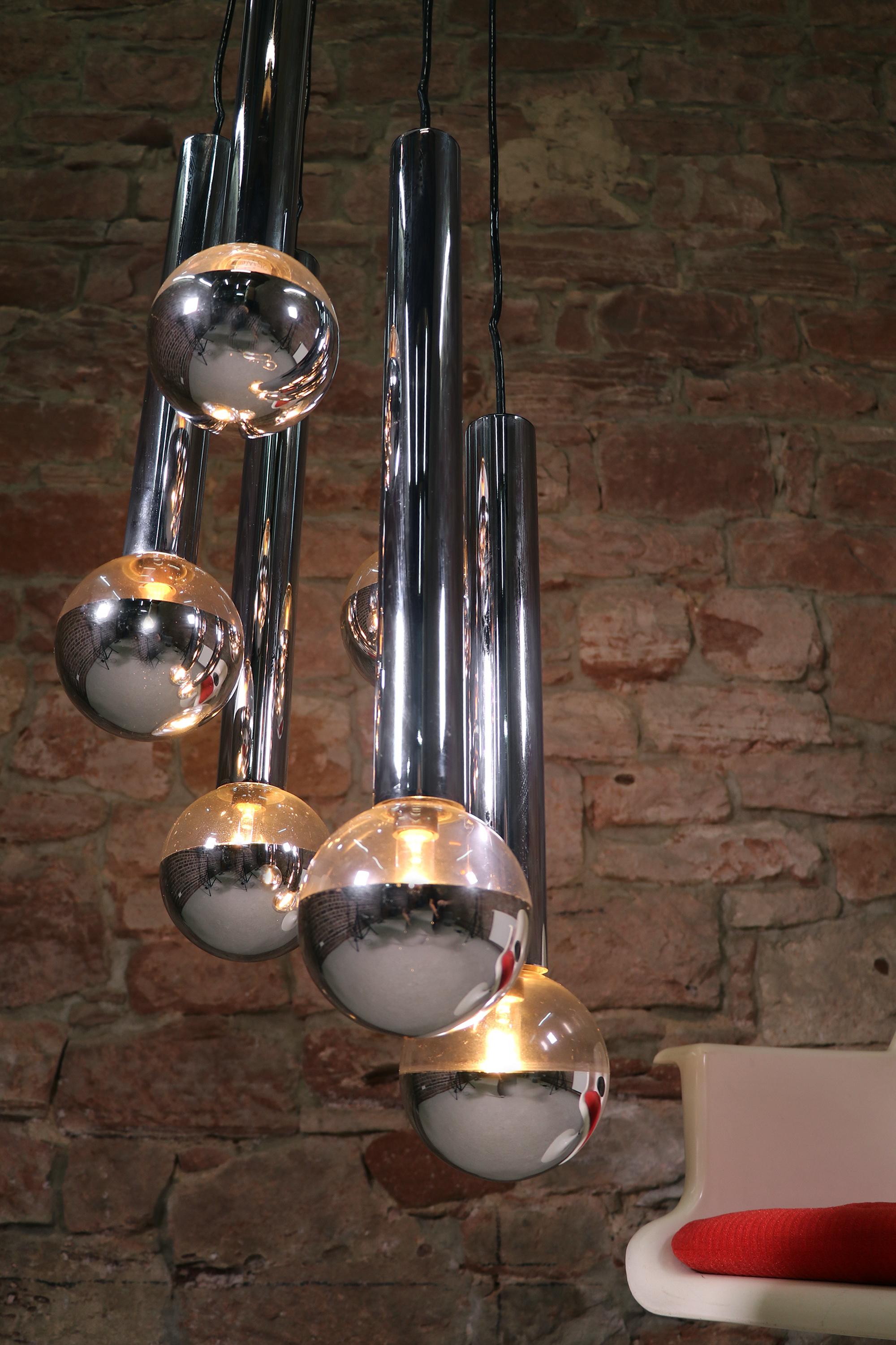 Mid-Century Modern Sputnik Pendant Lamp by Motoko Ishii for Staff Glass & Chrome, Germany, 1970s
