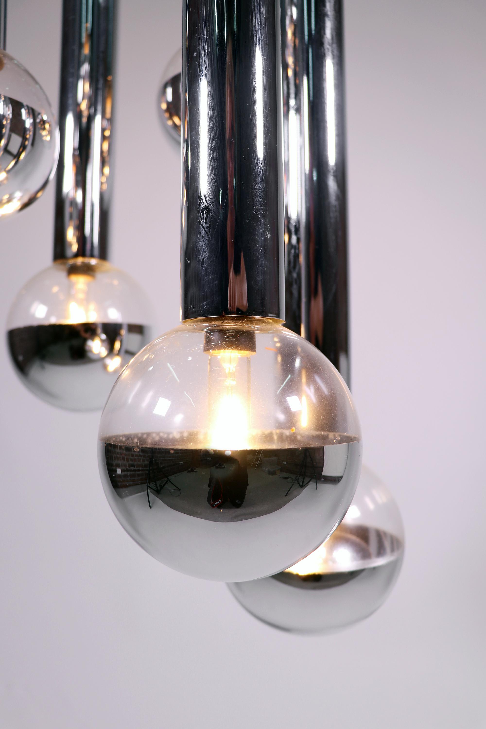 Sputnik Pendant Lamp by Motoko Ishii for Staff Glass & Chrome, Germany, 1970s In Good Condition In Niederdorfelden, Hessen