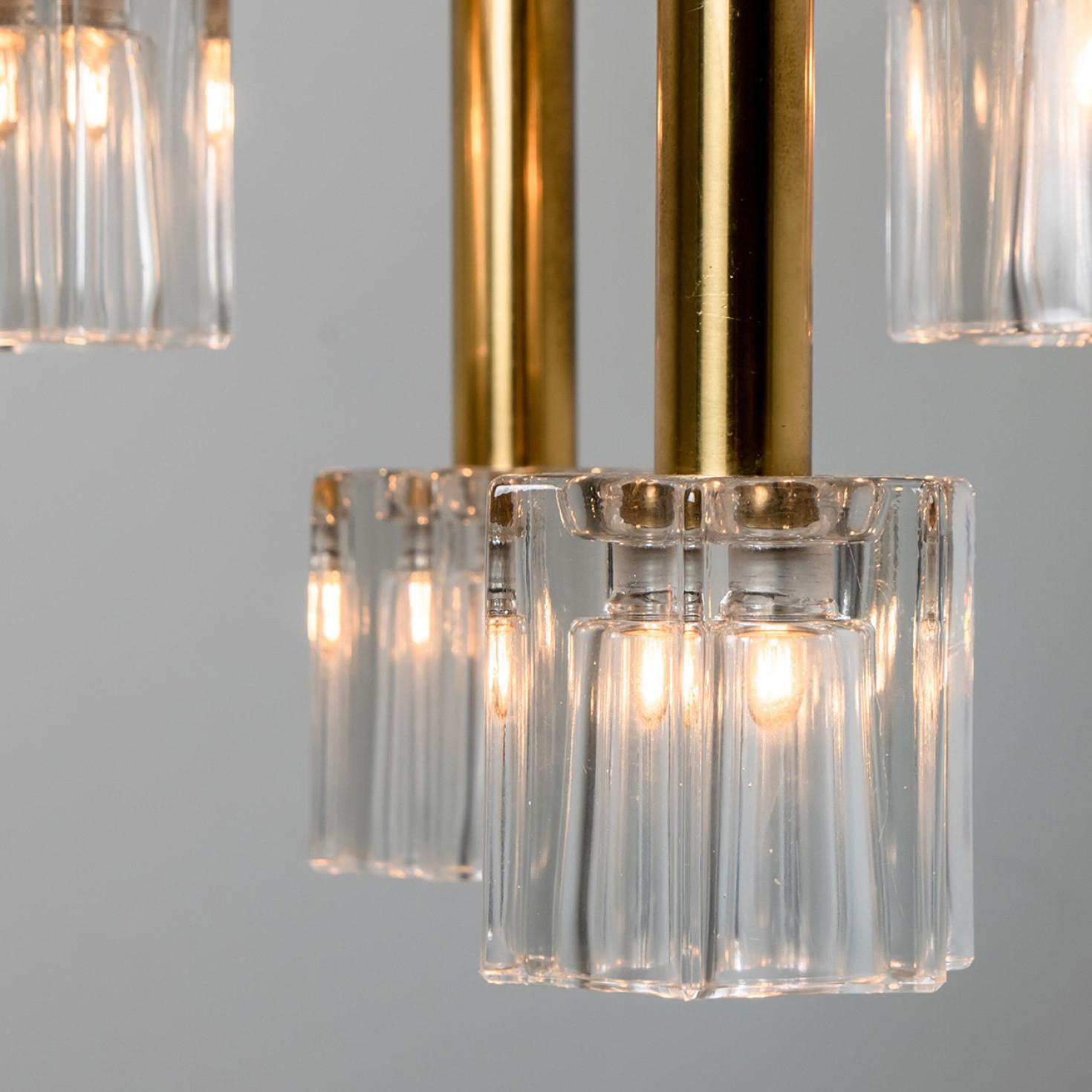 Cascading Glass and Brass Pendant, Peill Putzler, 1970 In Good Condition For Sale In Rijssen, NL