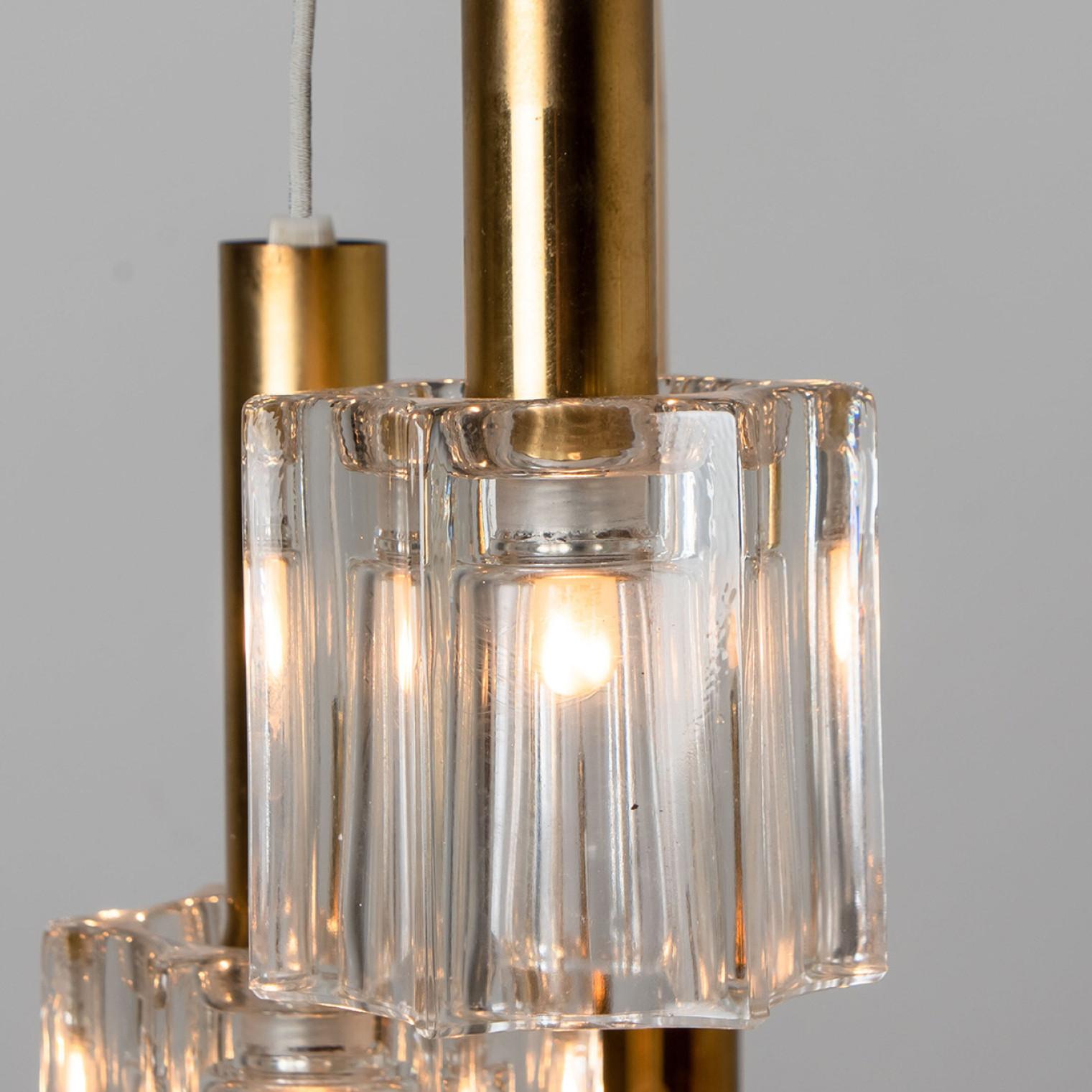 20th Century Cascading Glass and Brass Pendant, Peill Putzler, 1970 For Sale