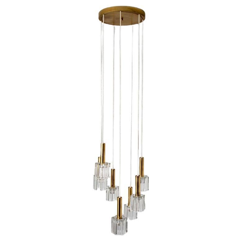 Cascading Glass and Brass Pendant, Peill Putzler, 1970 For Sale