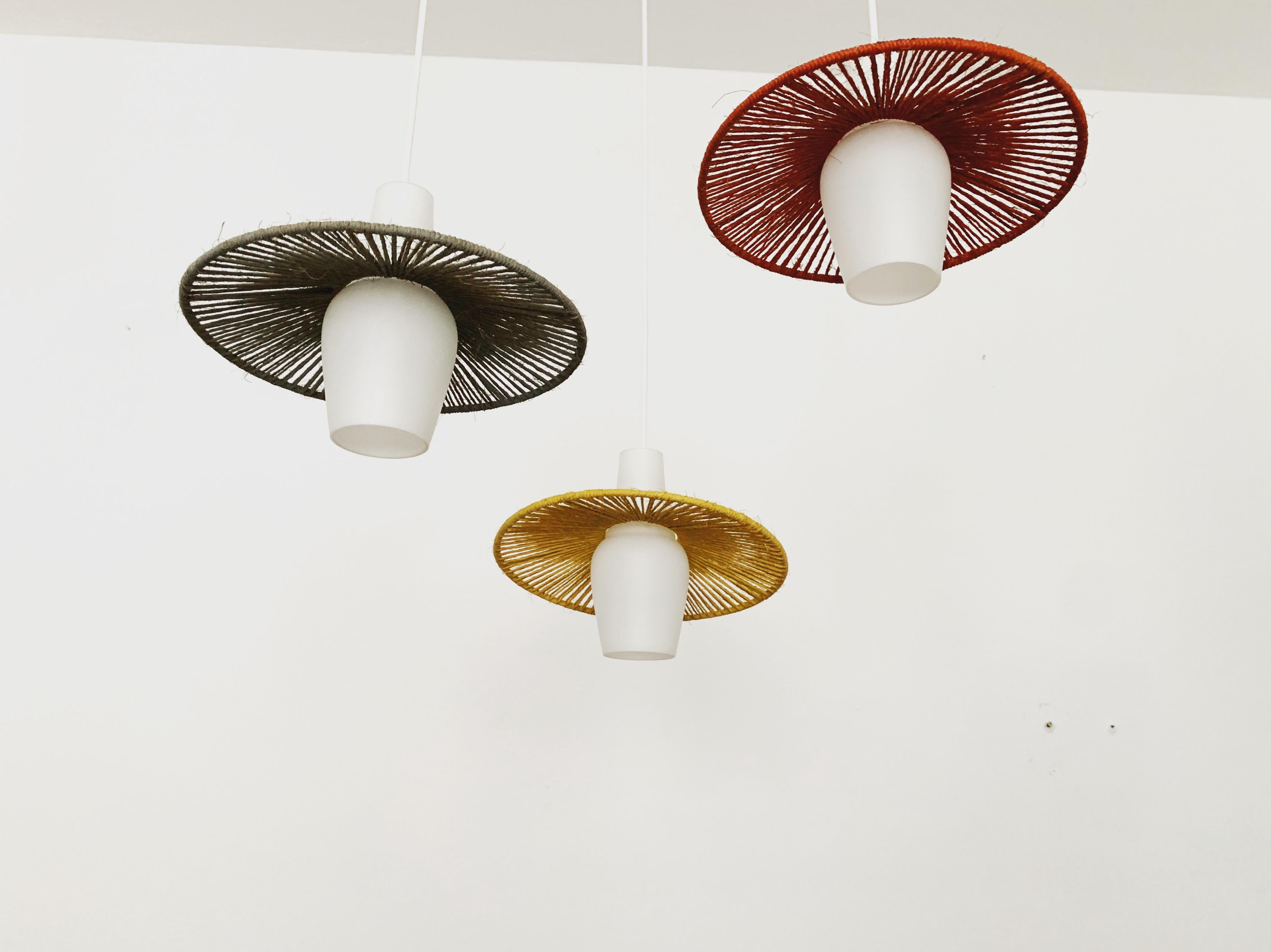 Cascading Lamp with Colourful Bast Lampshades For Sale at 1stDibs