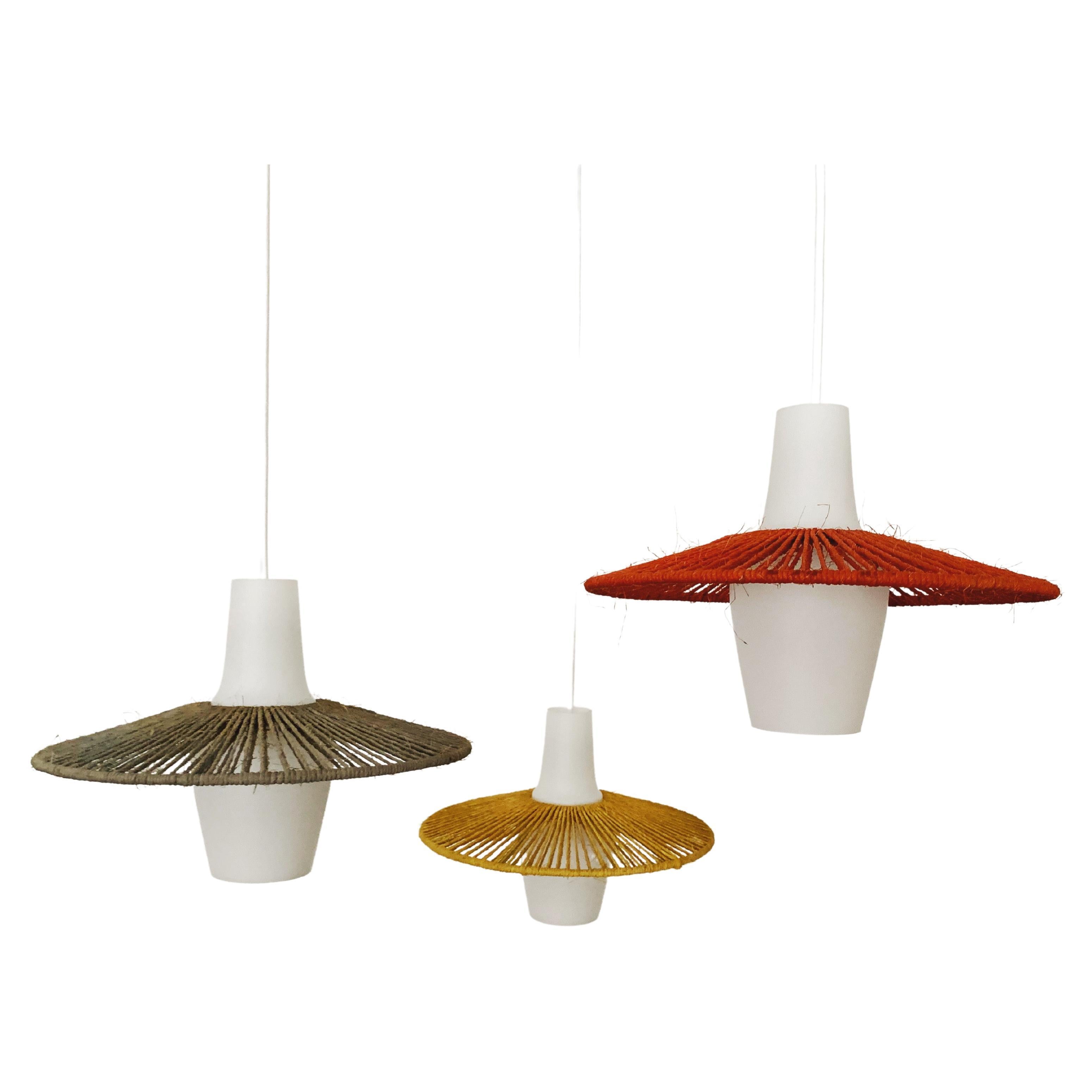 Cascading Lamp with Colourful Bast Lampshades For Sale at 1stDibs