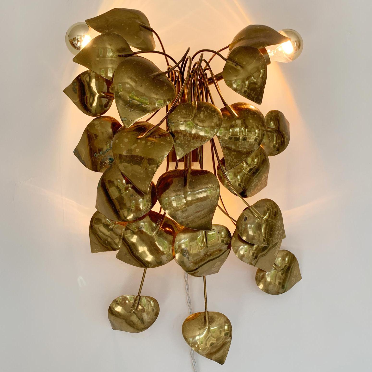 Hollywood Regency Cascading Gold Leaves Wall Light Maison Jansen For Sale